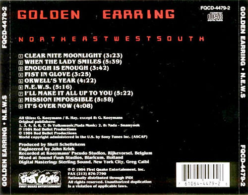 Golden Earring News cd release FQCD4479-2 inlay back USA 1994
